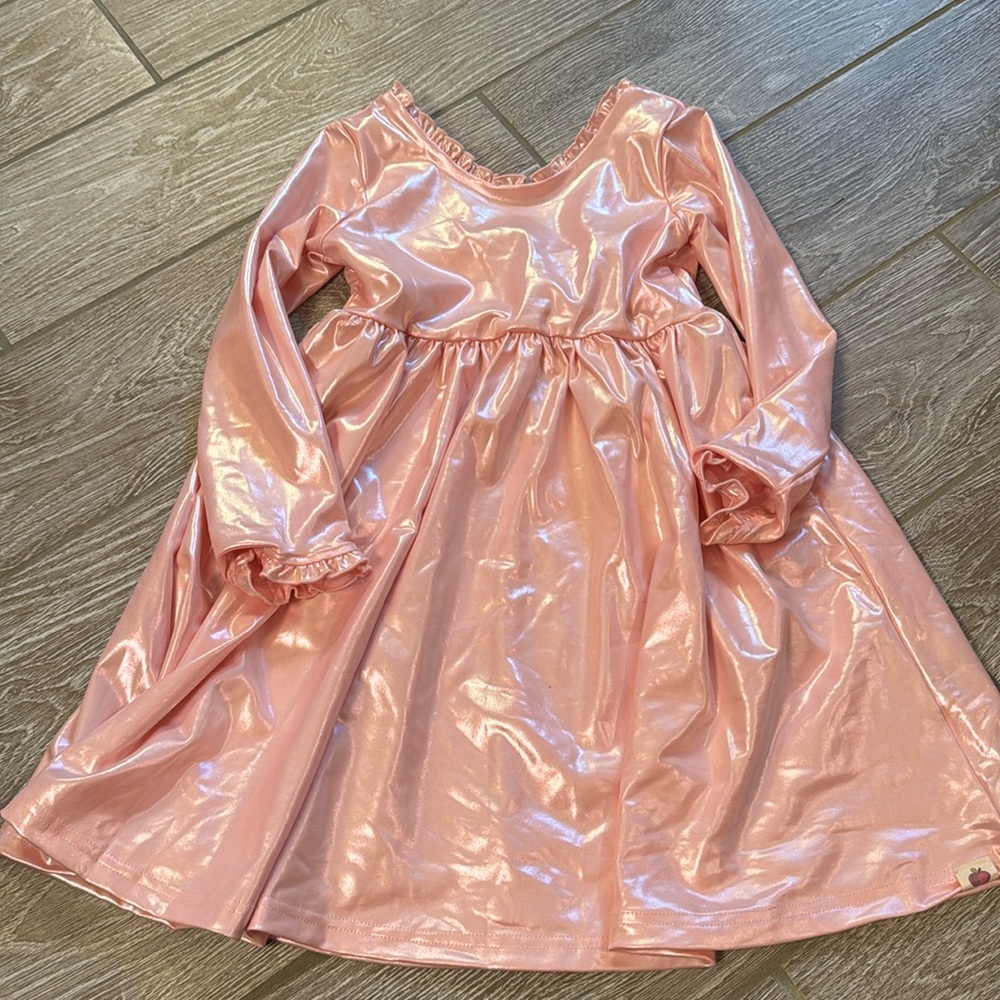 cheeky plum Shimmery Light Pink Long Sleeve Twirl Dress